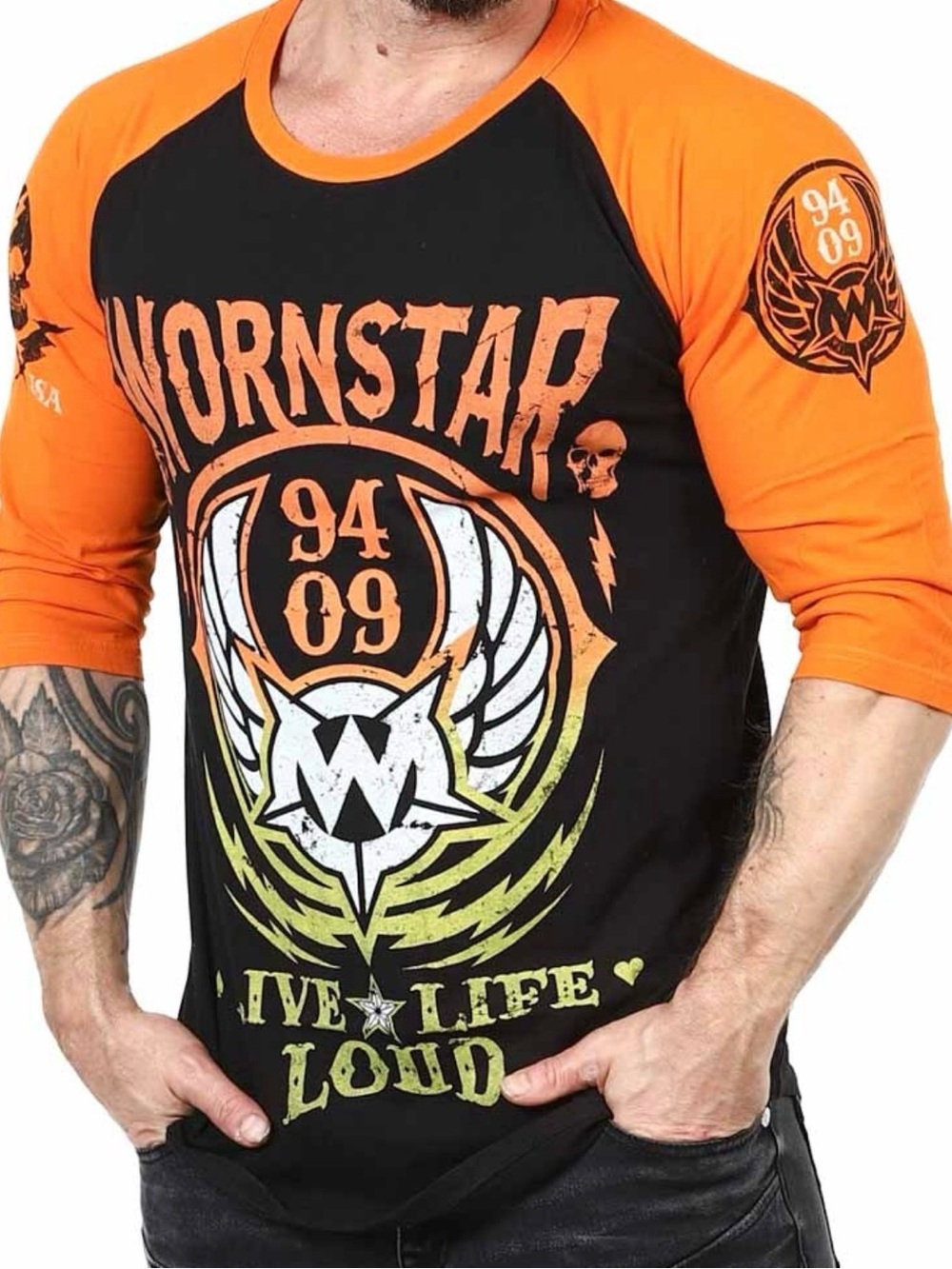 Men's Black & Orange Raglan Graphic Shirt